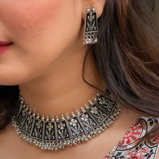 Afgani German Silver Oxidized Necklace for Women (DESIGN 110)